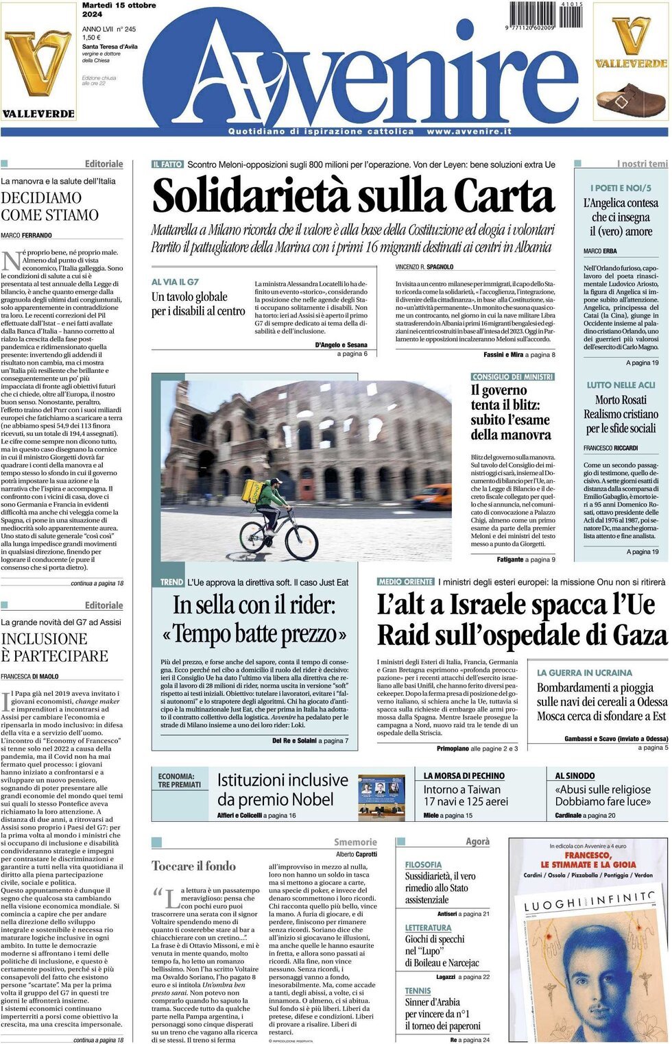 Prima-pagina-avvenire-edizione-di-oggi-15-10-2024