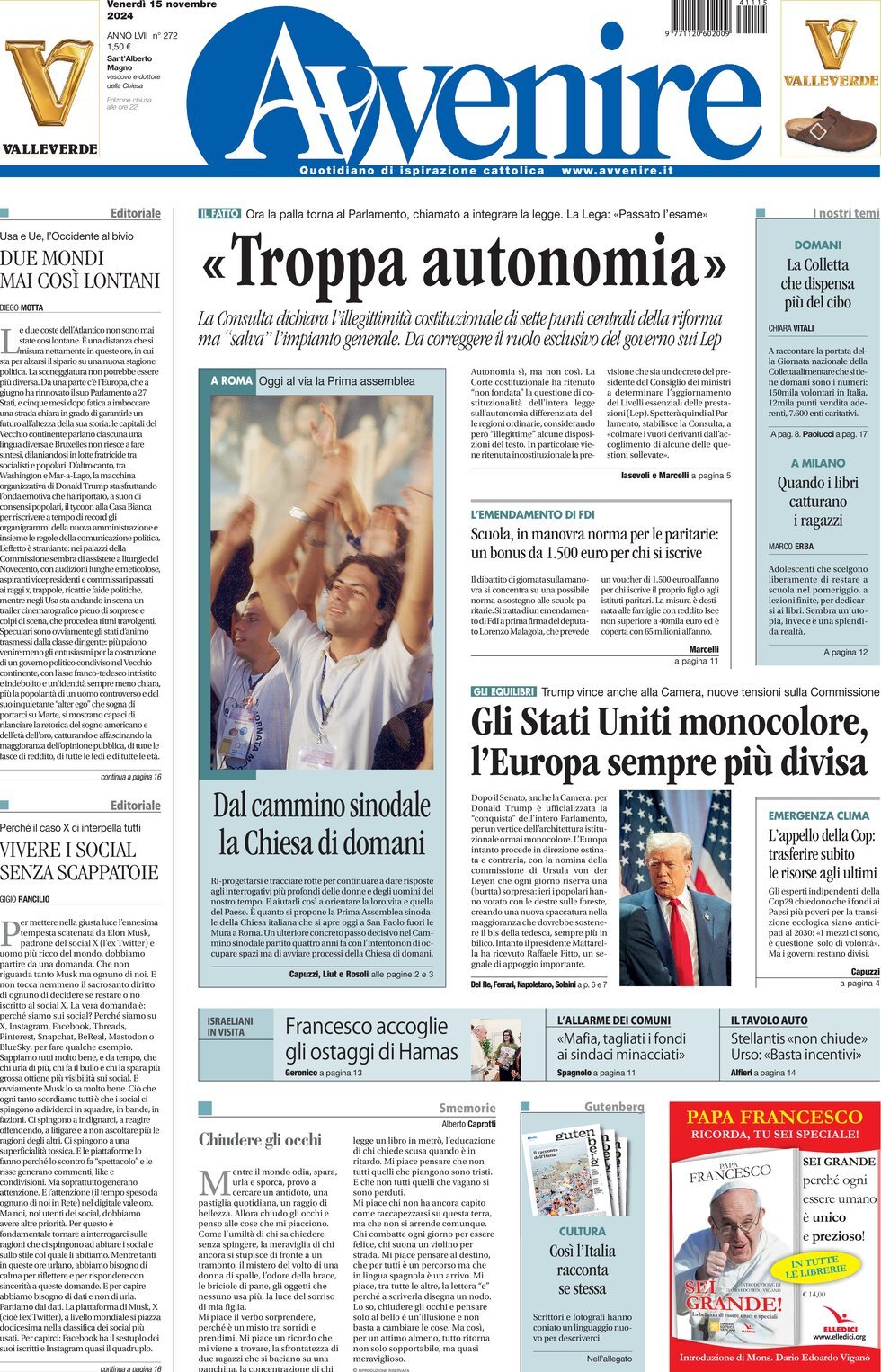 Prima-pagina-avvenire-edizione-di-oggi-15-11-2024