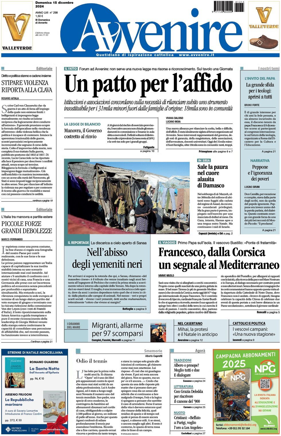 Prima-pagina-avvenire-edizione-di-oggi-15-12-2024