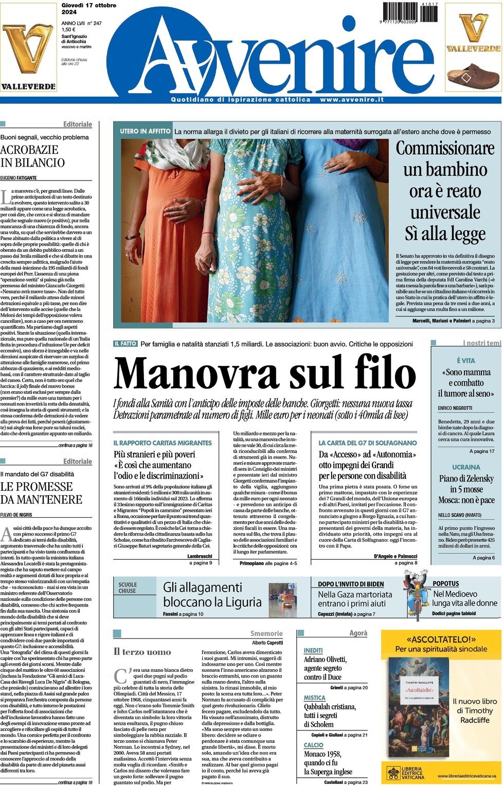 Prima-pagina-avvenire-edizione-di-oggi-17-10-2024