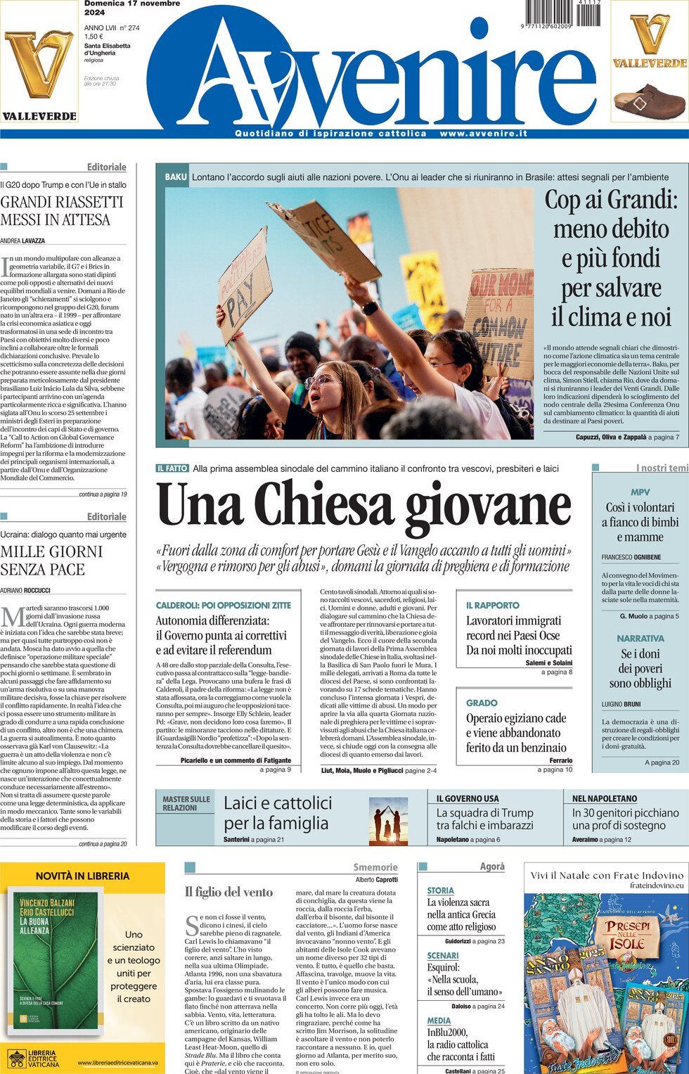 Prima-pagina-avvenire-edizione-di-oggi-17-11-2024