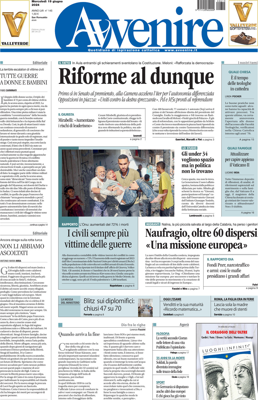 Prima-pagina-avvenire-edizione-di-oggi-19-06-2024