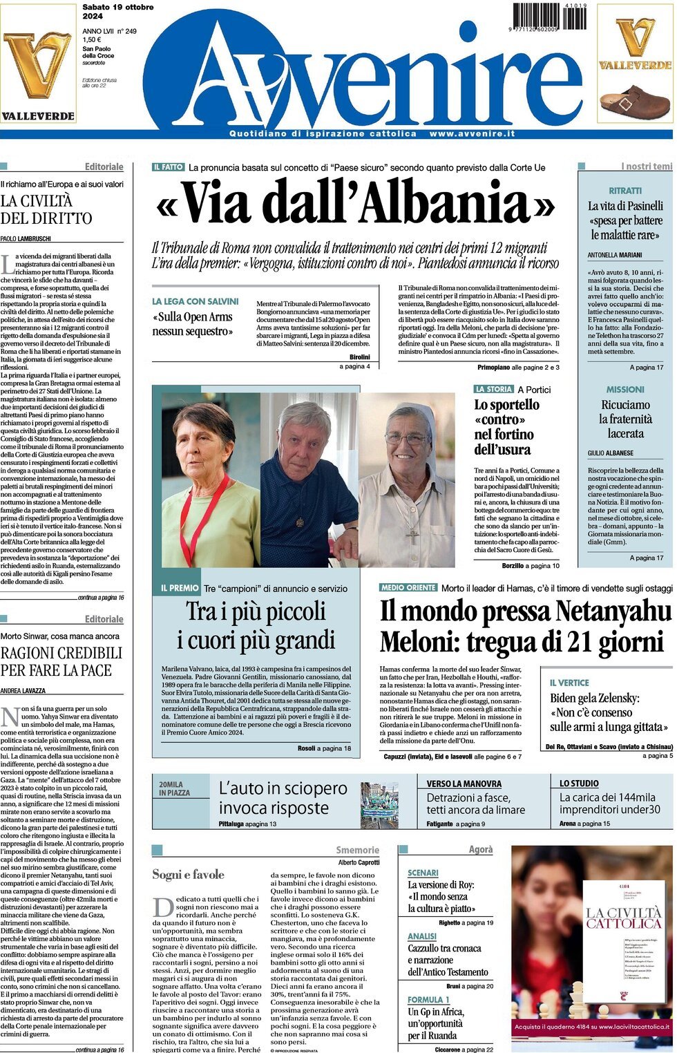 Prima-pagina-avvenire-edizione-di-oggi-19-10-2024