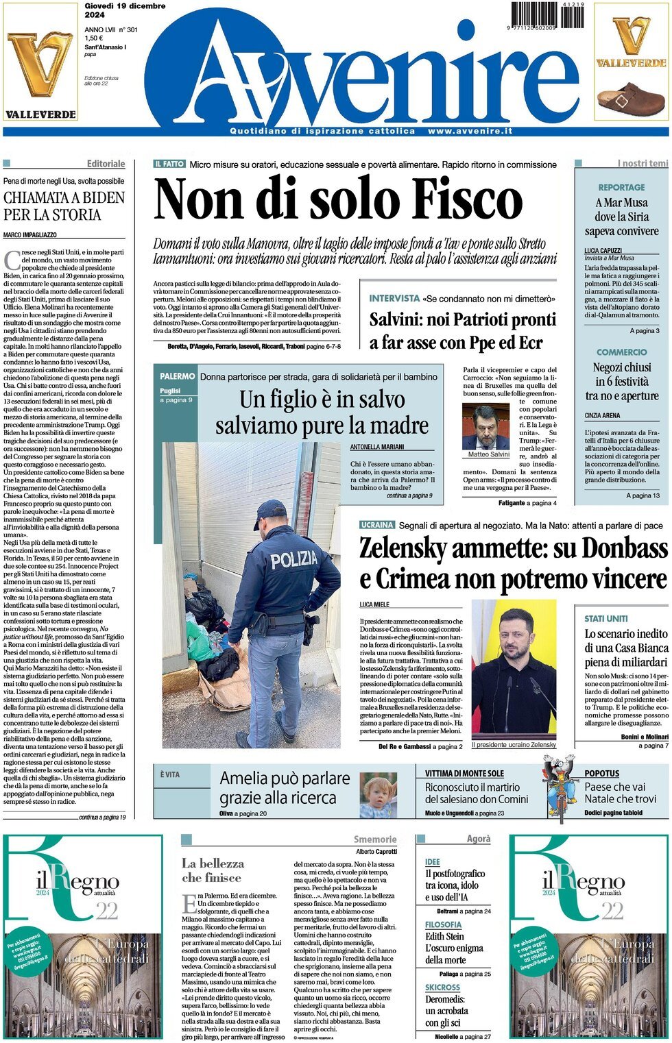 Prima-pagina-avvenire-edizione-di-oggi-19-12-2024