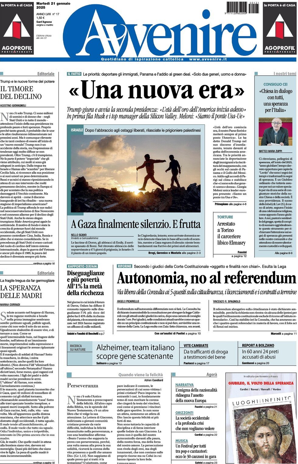 Prima-pagina-avvenire-edizione-di-oggi-21-01-2025