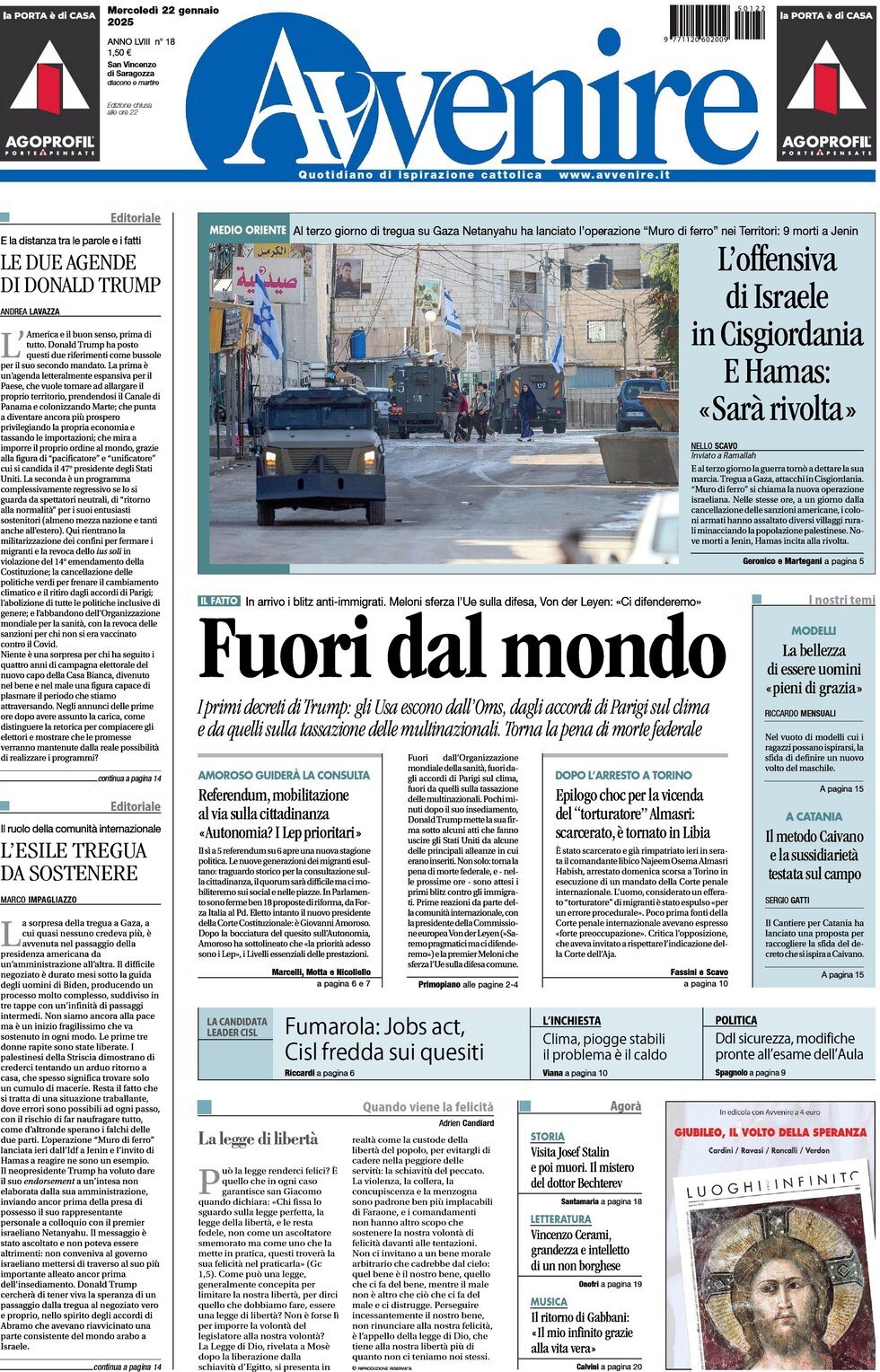 Prima-pagina-avvenire-edizione-di-oggi-22-01-2025