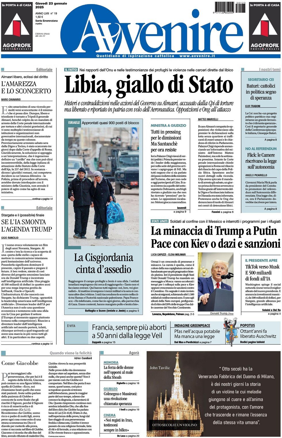 Prima-pagina-avvenire-edizione-di-oggi-23-01-2025