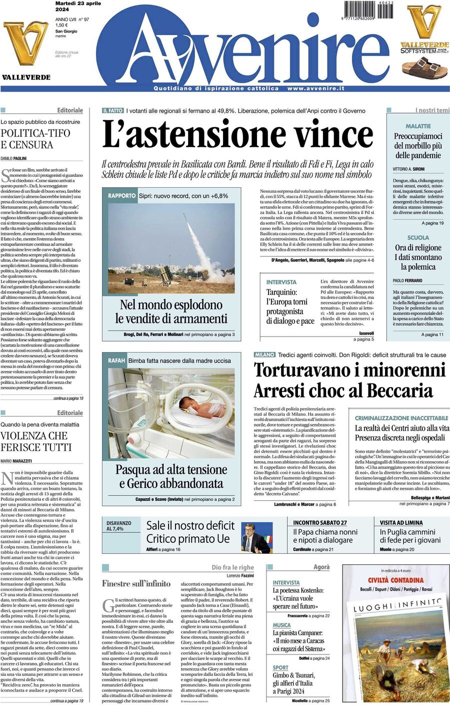 Prima-pagina-avvenire-edizione-di-oggi-23-04-2024