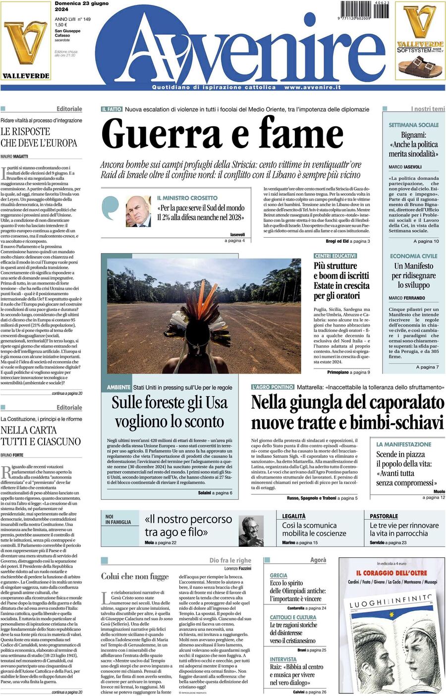 Prima-pagina-avvenire-edizione-di-oggi-23-06-2024