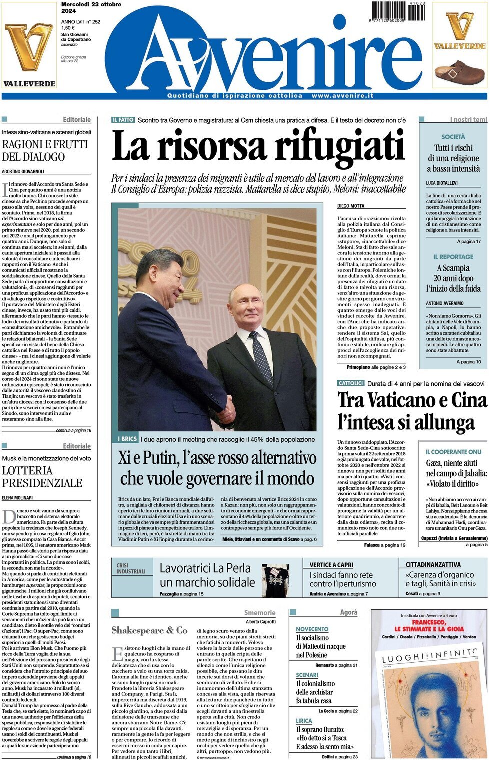 Prima-pagina-avvenire-edizione-di-oggi-23-10-2024