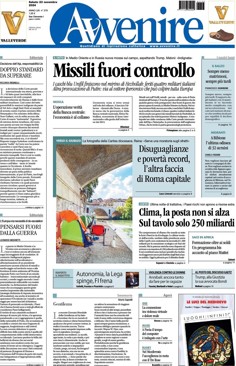 Prima-pagina-avvenire-edizione-di-oggi-23-11-2024