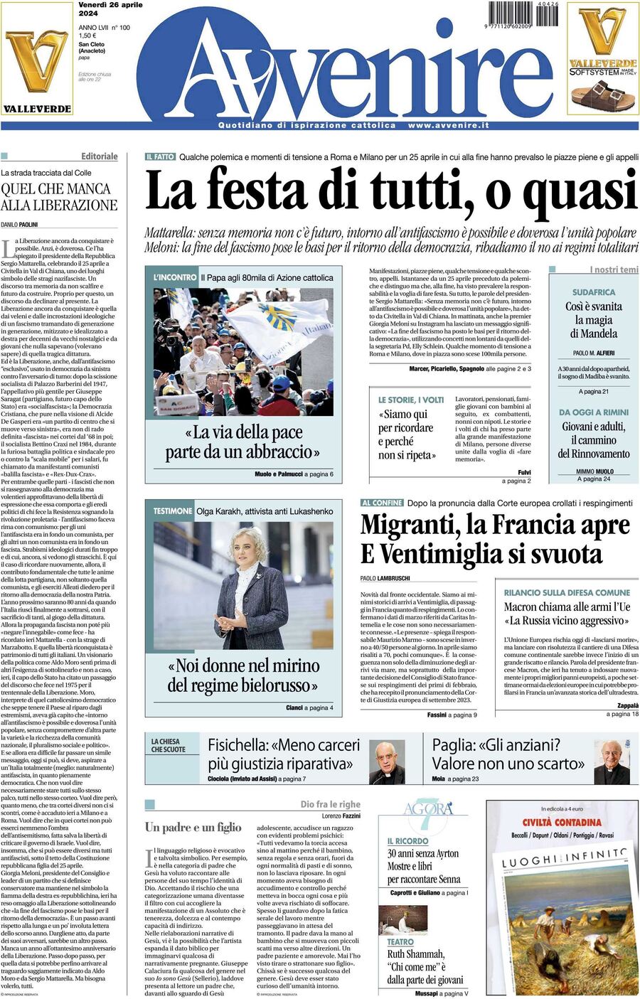 Prima-pagina-avvenire-edizione-di-oggi-26-04-2024