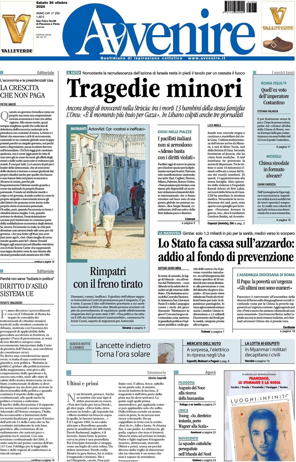 Prima-pagina-avvenire-edizione-di-oggi-26-10-2024