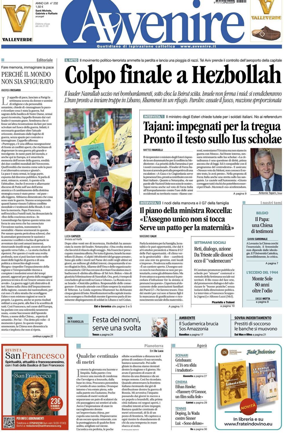 Prima-pagina-avvenire-edizione-di-oggi-29-09-2024