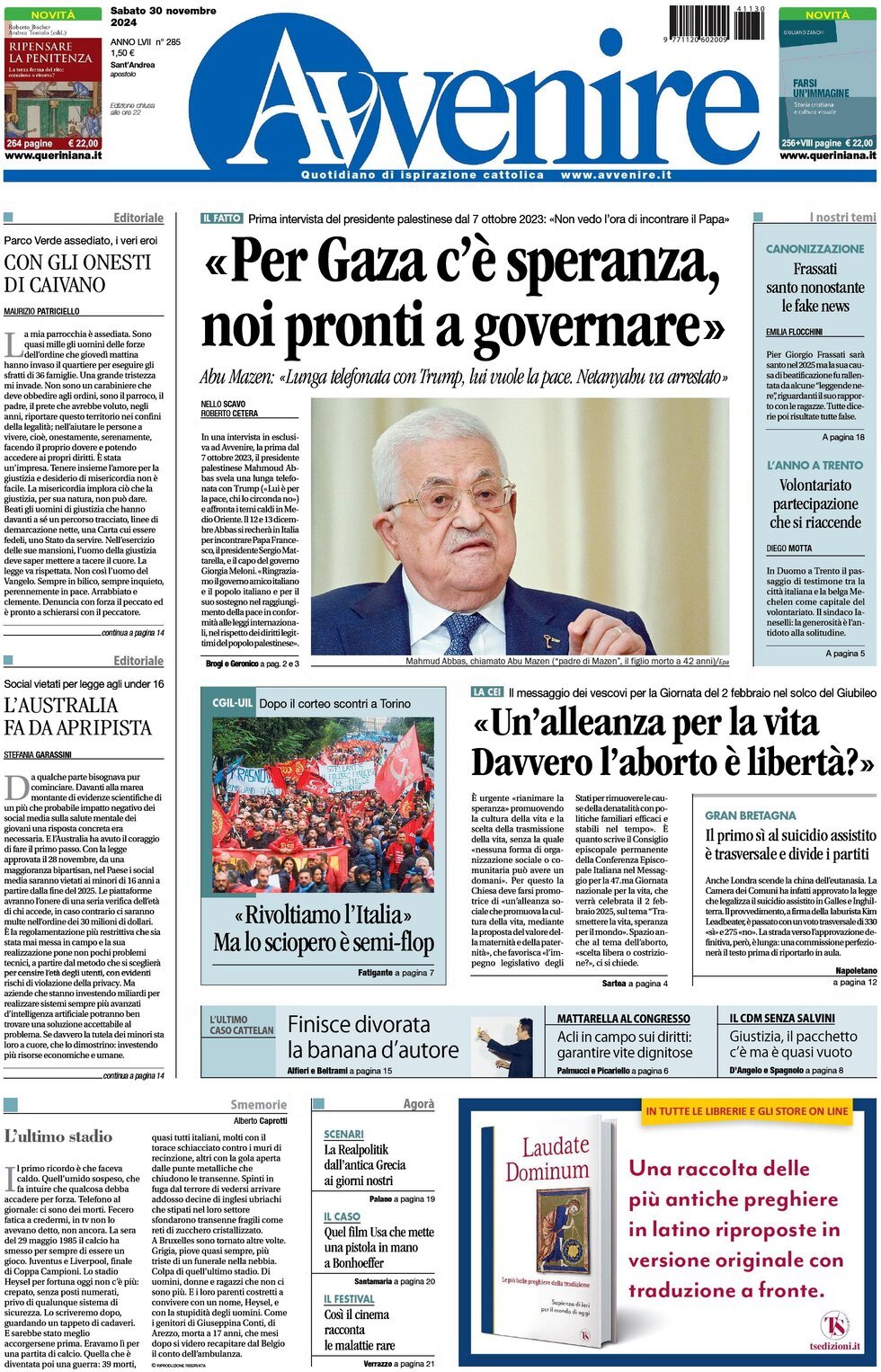 Prima-pagina-avvenire-edizione-di-oggi-30-11-2024