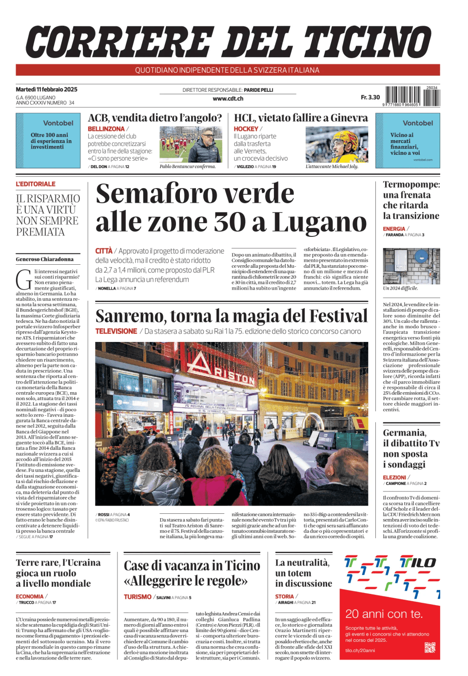 Prima-pagina-corriere-del-ticino-oggi-edizione-di-oggi-