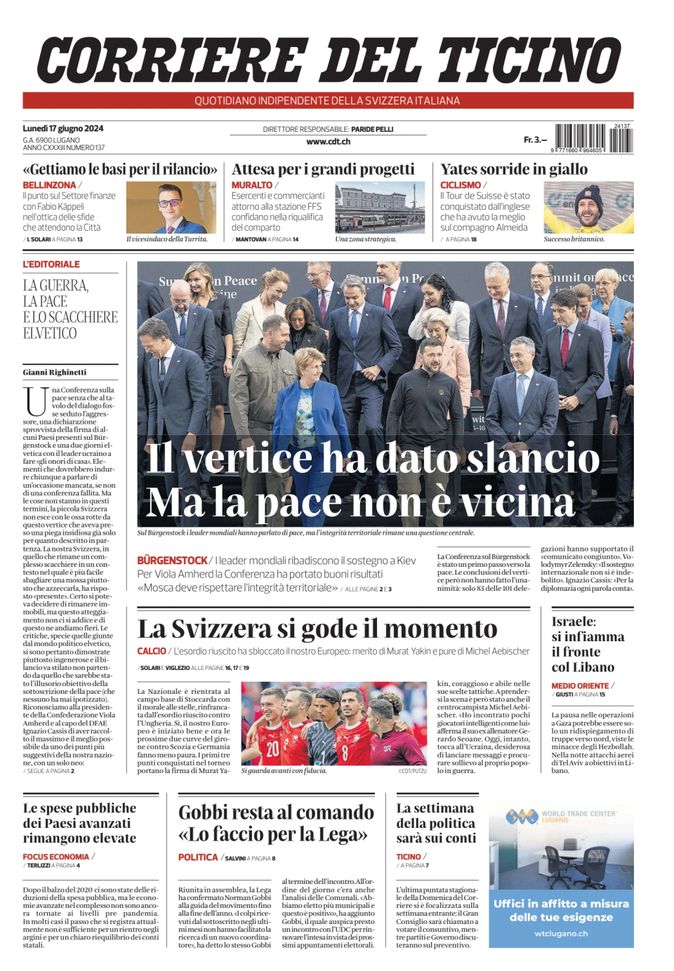 Prima-pagina-corriere-del-ticino-oggi-edizione-di-oggi-20240617