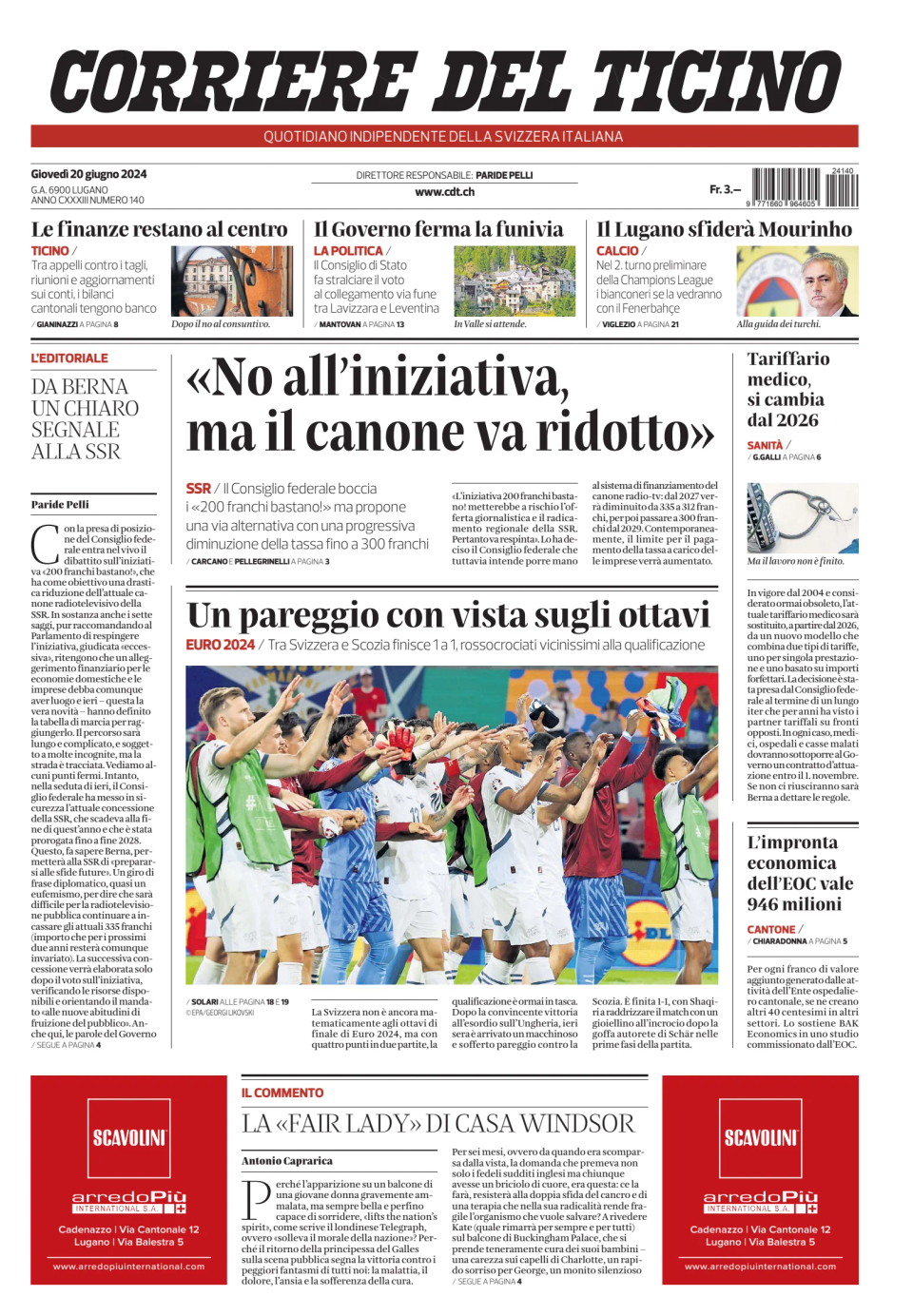 Prima-pagina-corriere-del-ticino-oggi-edizione-di-oggi-20240620