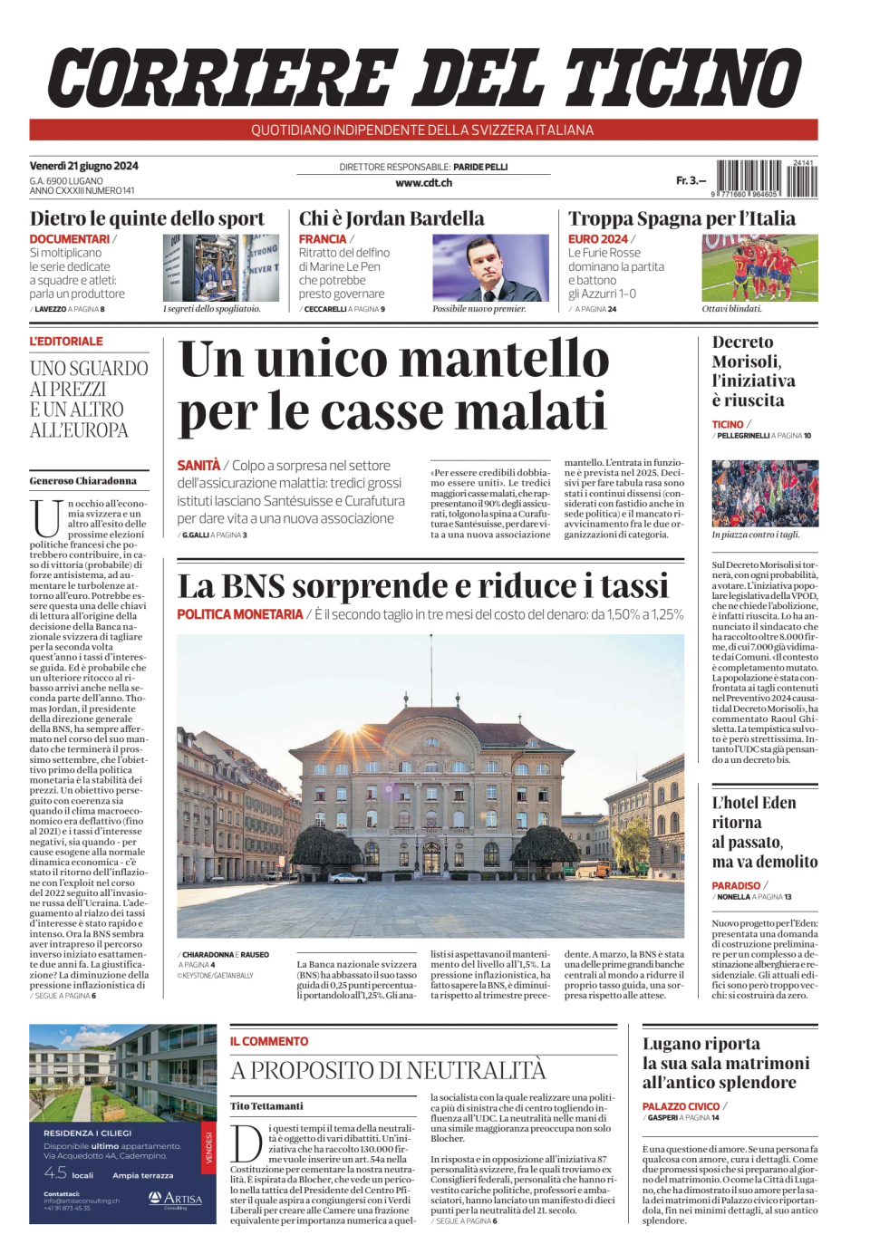 Prima-pagina-corriere-del-ticino-oggi-edizione-di-oggi-20240621