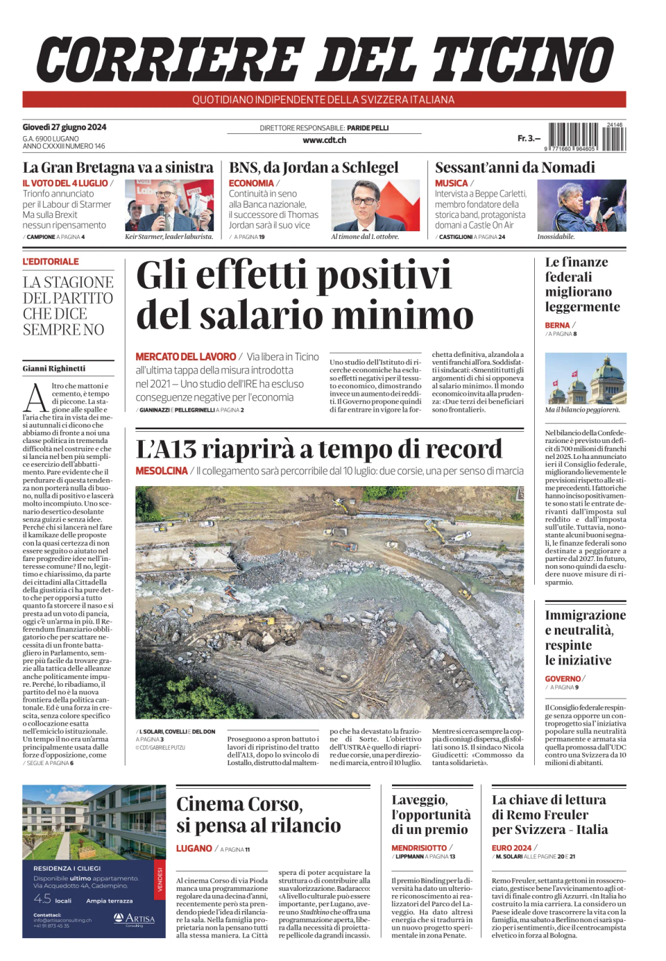 Prima-pagina-corriere-del-ticino-oggi-edizione-di-oggi-20240627