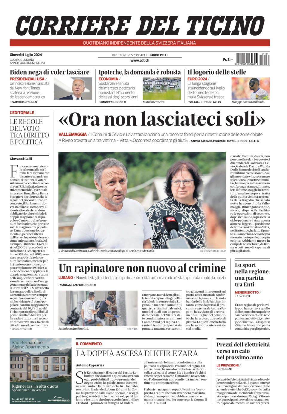 Prima-pagina-corriere-del-ticino-oggi-edizione-di-oggi-20240704