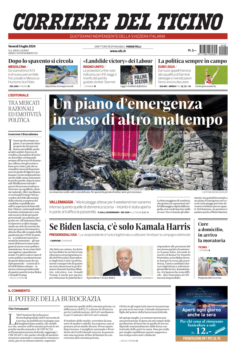 Prima-pagina-corriere-del-ticino-oggi-edizione-di-oggi-20240705