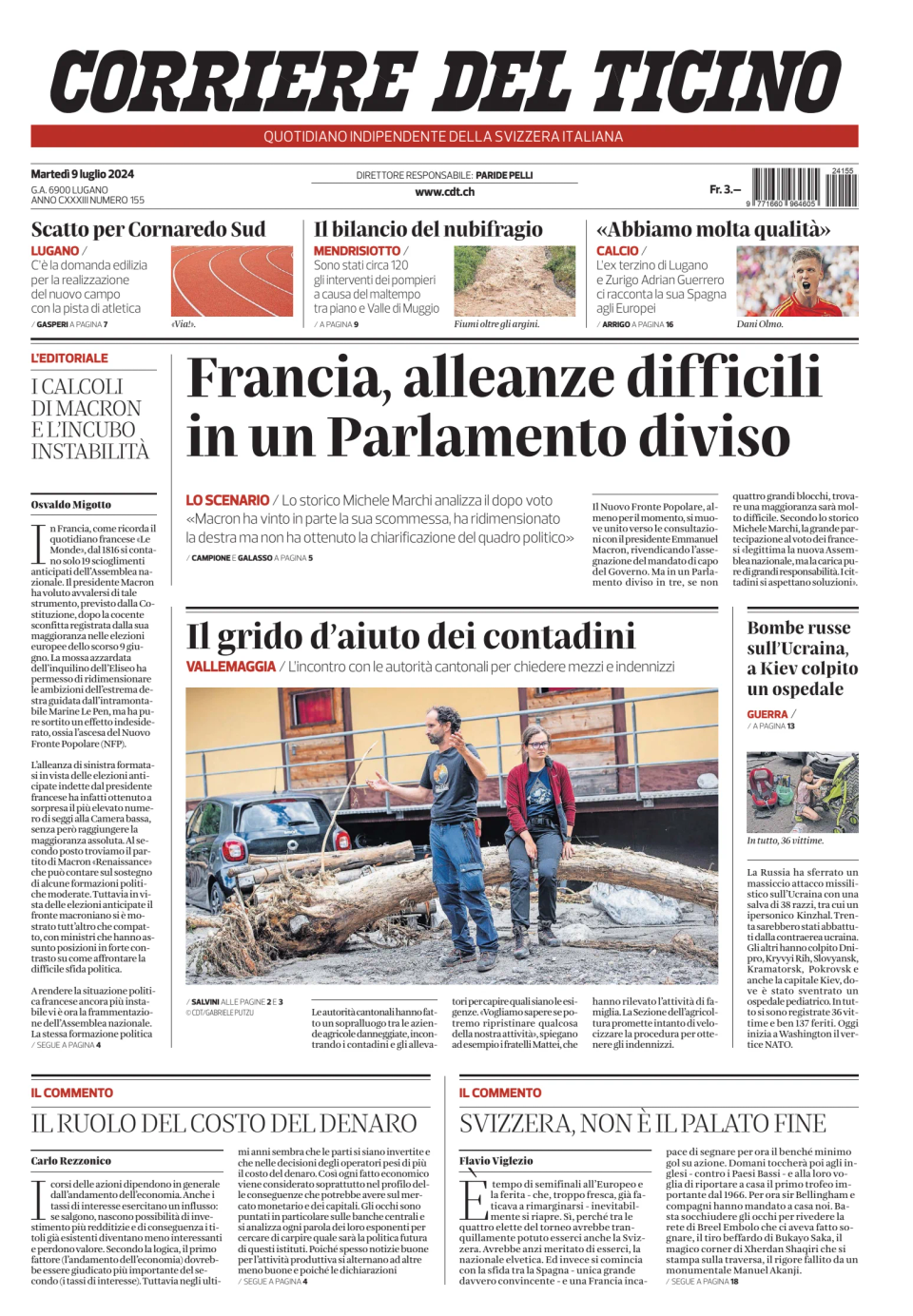 Prima-pagina-corriere-del-ticino-oggi-edizione-di-oggi-20240709