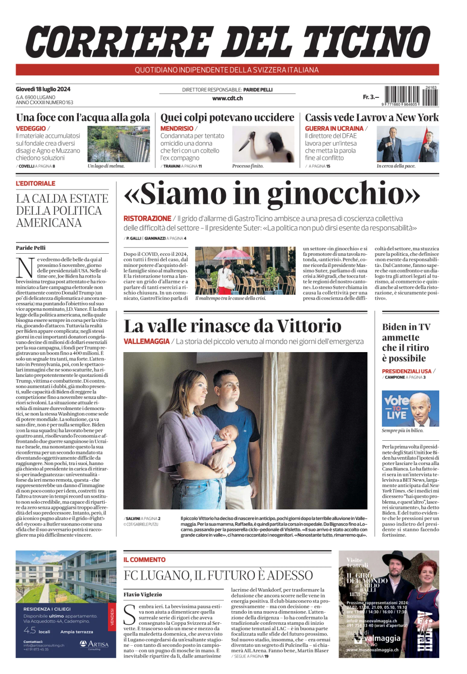 Prima-pagina-corriere-del-ticino-oggi-edizione-di-oggi-20240718