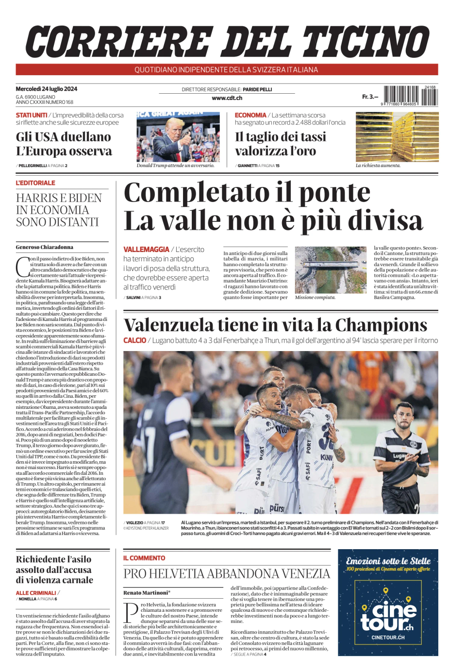 Prima-pagina-corriere-del-ticino-oggi-edizione-di-oggi-20240724