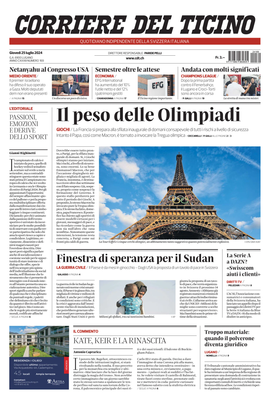 Prima-pagina-corriere-del-ticino-oggi-edizione-di-oggi-20240725