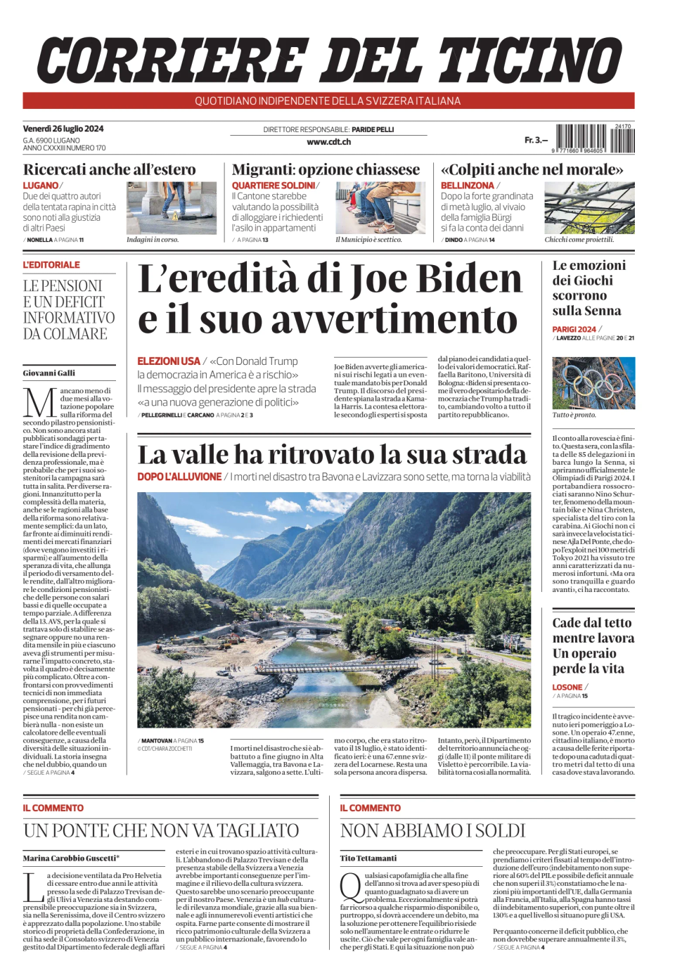 Prima-pagina-corriere-del-ticino-oggi-edizione-di-oggi-20240726