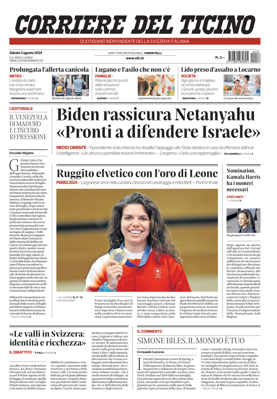 Prima-pagina-corriere-del-ticino-oggi-edizione-di-oggi-20240803