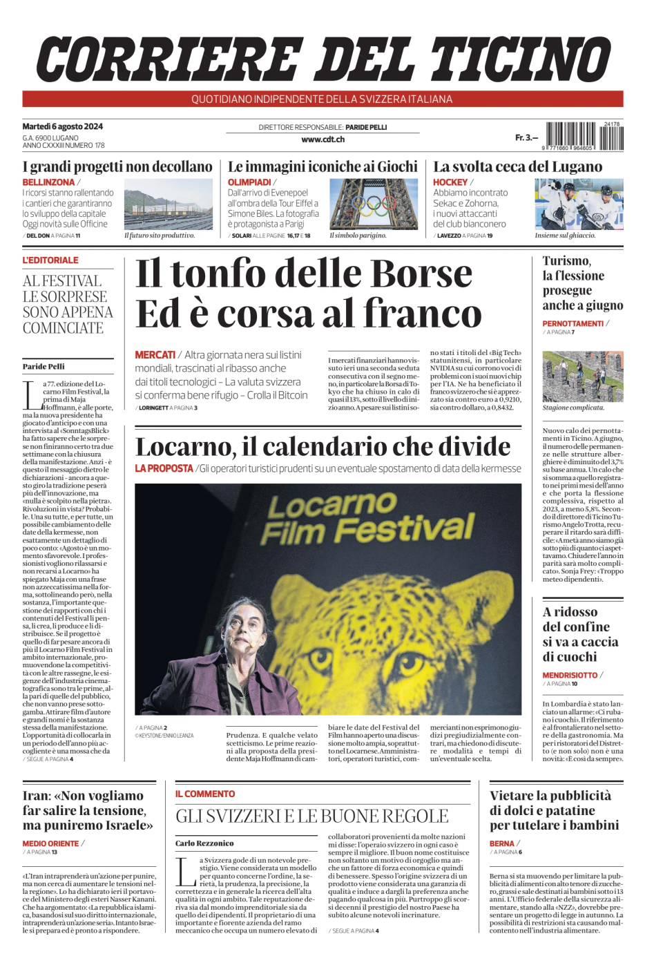 Prima-pagina-corriere-del-ticino-oggi-edizione-di-oggi-20240806