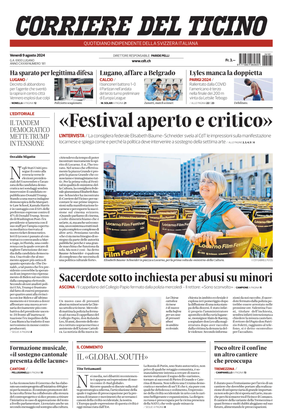 Prima-pagina-corriere-del-ticino-oggi-edizione-di-oggi-20240809