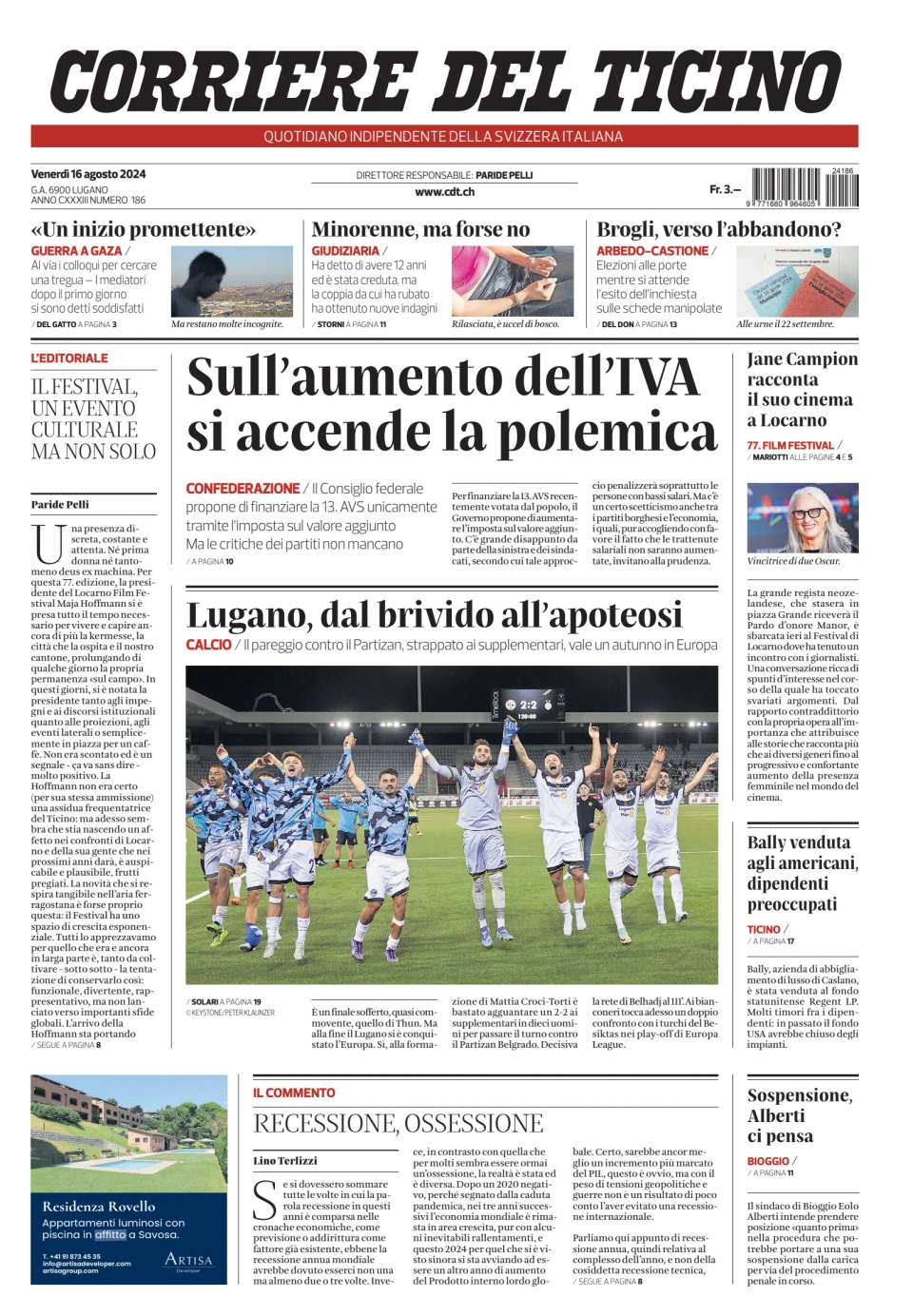 Prima-pagina-corriere-del-ticino-oggi-edizione-di-oggi-20240816