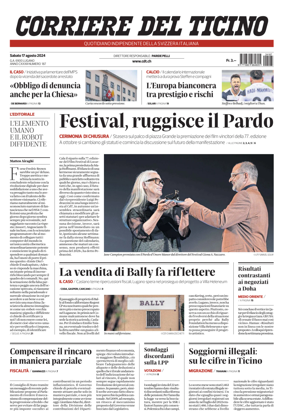 Prima-pagina-corriere-del-ticino-oggi-edizione-di-oggi-20240817