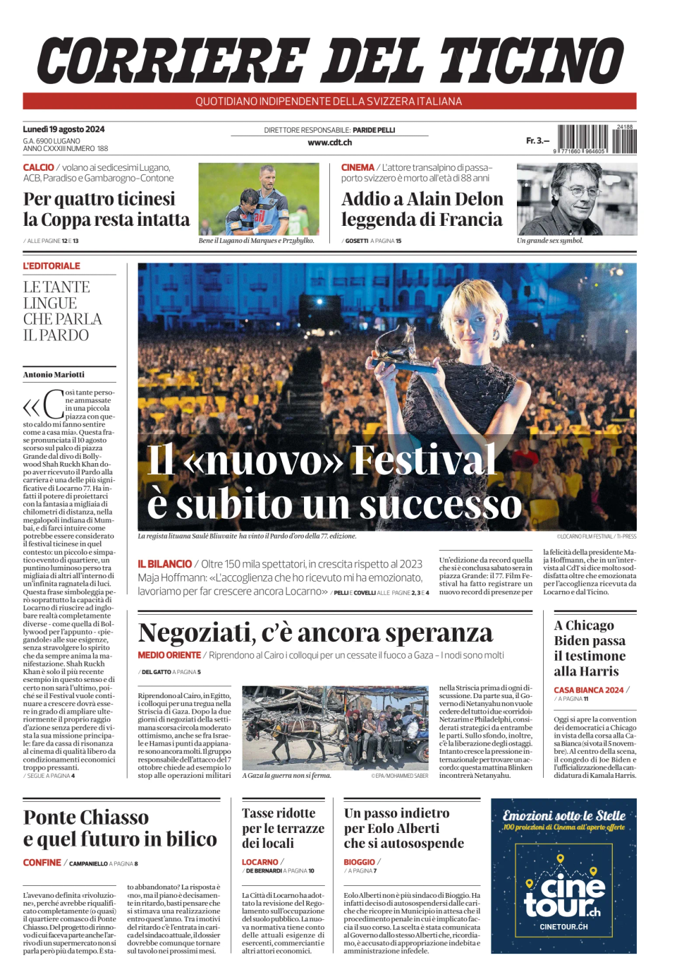 Prima-pagina-corriere-del-ticino-oggi-edizione-di-oggi-20240819