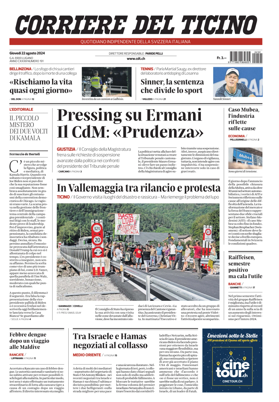 Prima-pagina-corriere-del-ticino-oggi-edizione-di-oggi-20240822