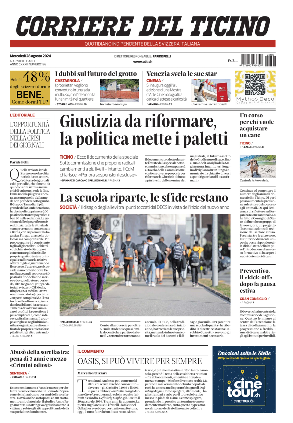 Prima-pagina-corriere-del-ticino-oggi-edizione-di-oggi-20240828