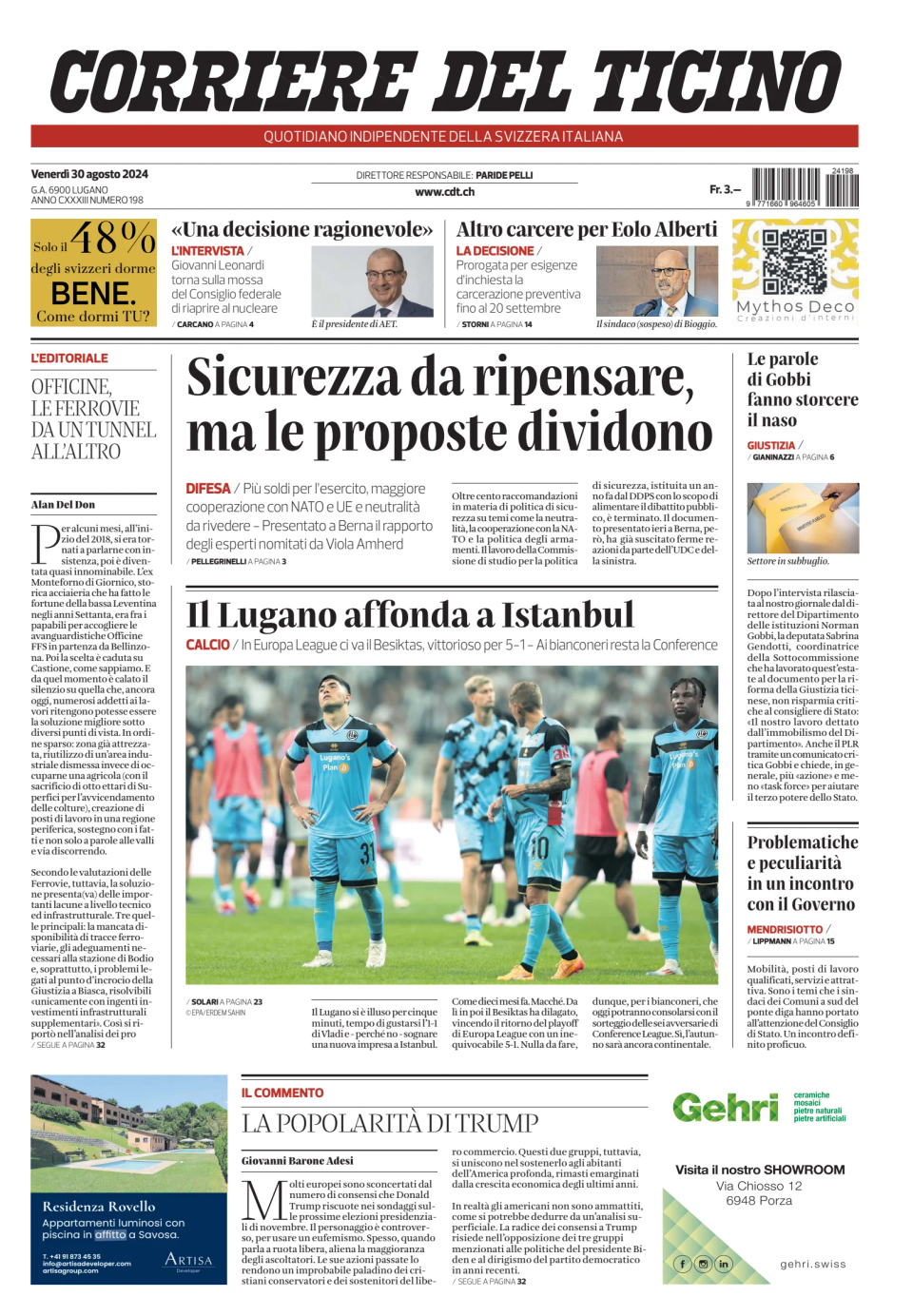 Prima-pagina-corriere-del-ticino-oggi-edizione-di-oggi-20240830