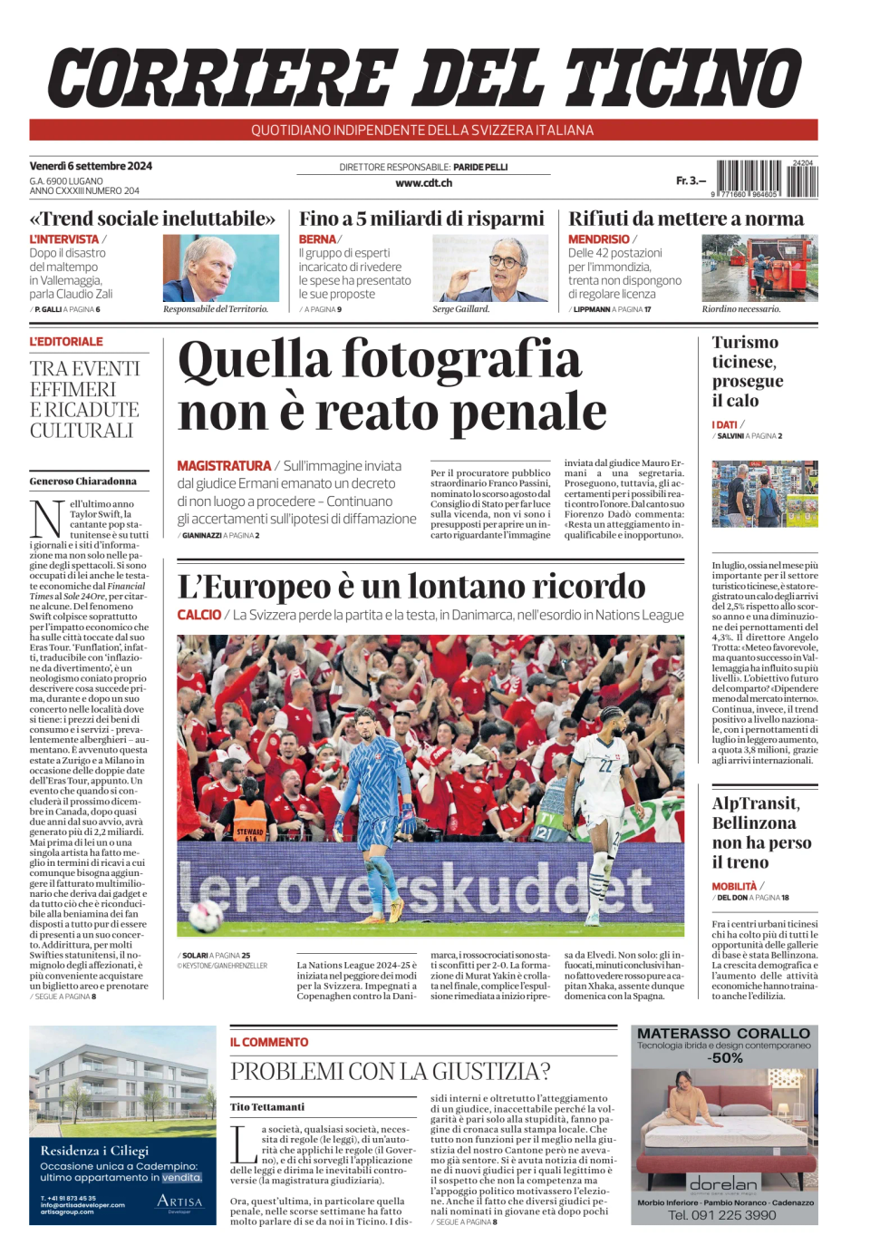 Prima-pagina-corriere-del-ticino-oggi-edizione-di-oggi-20240906