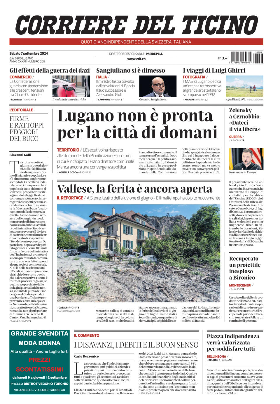 Prima-pagina-corriere-del-ticino-oggi-edizione-di-oggi-20240907