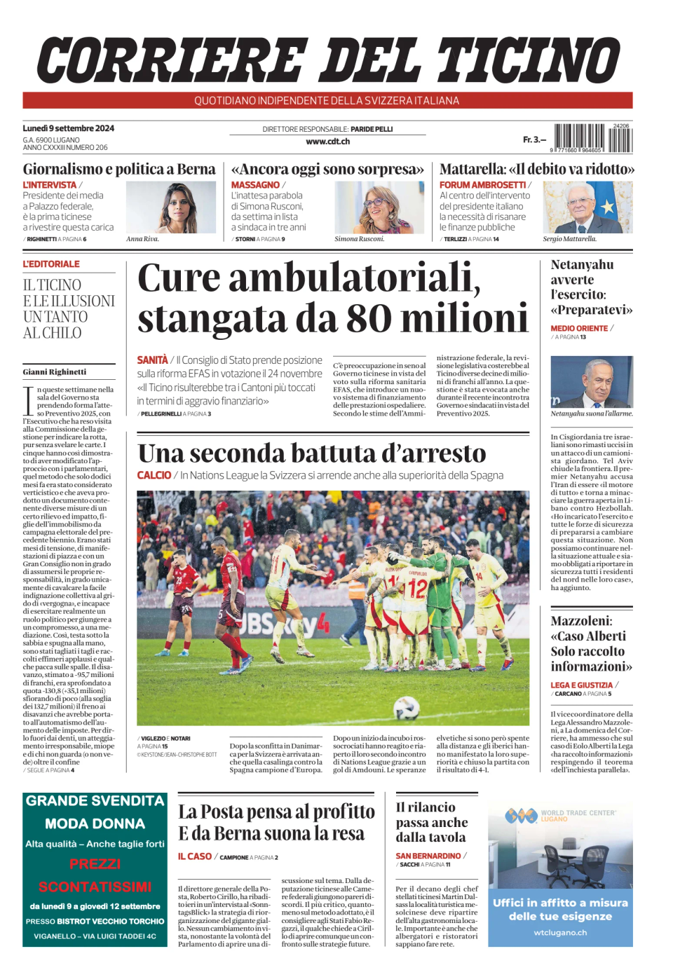 Prima-pagina-corriere-del-ticino-oggi-edizione-di-oggi-20240909