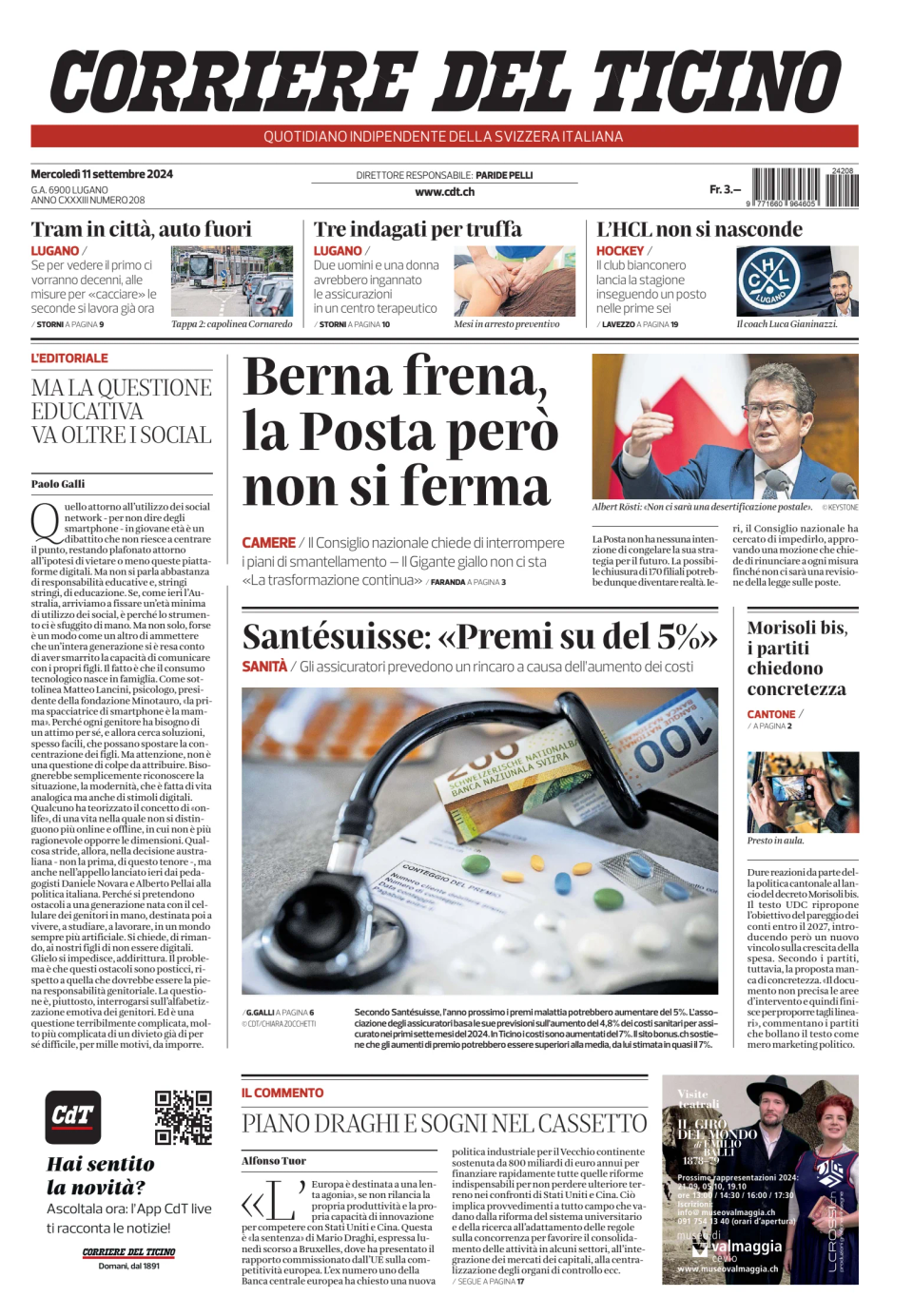 Prima-pagina-corriere-del-ticino-oggi-edizione-di-oggi-20240911