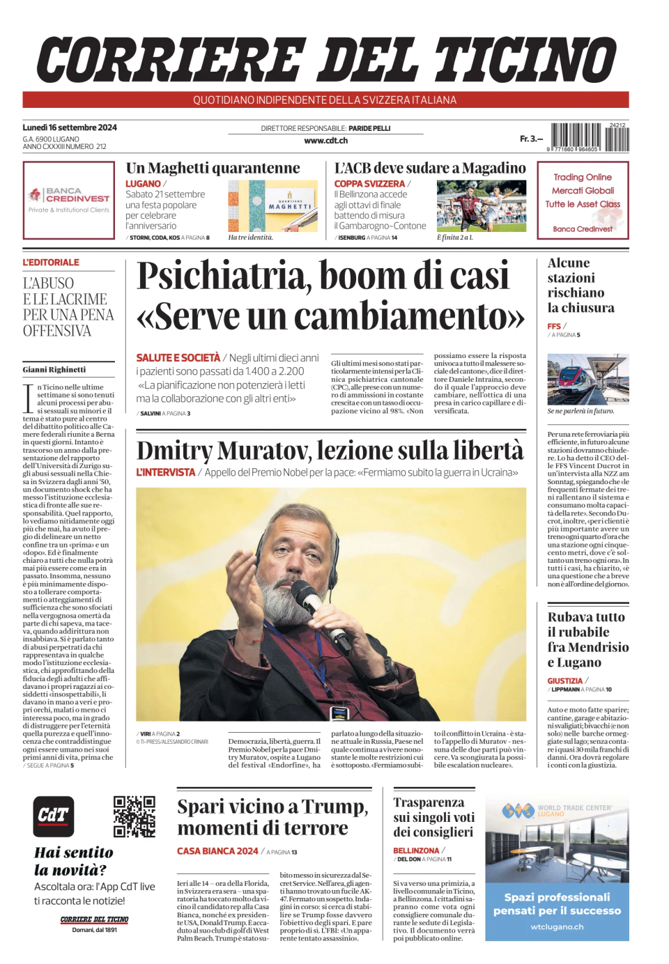 Prima-pagina-corriere-del-ticino-oggi-edizione-di-oggi-20240916