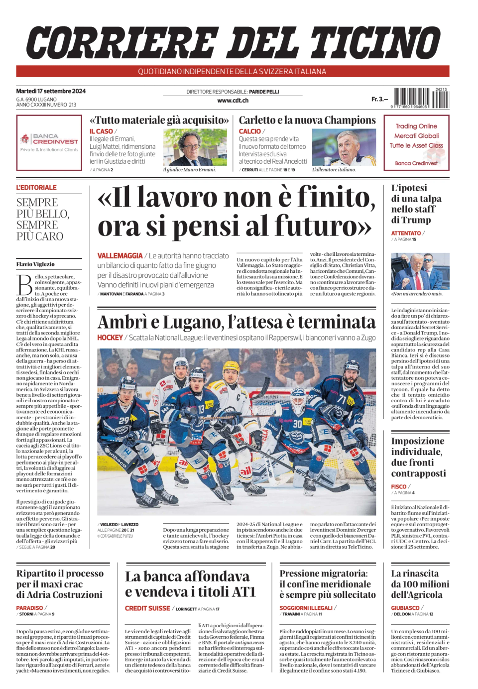 Prima-pagina-corriere-del-ticino-oggi-edizione-di-oggi-20240917