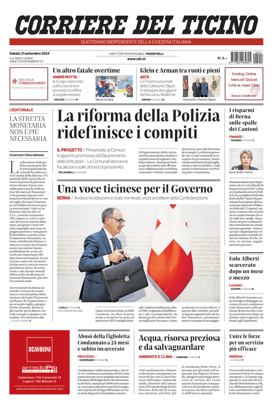 Prima-pagina-corriere-del-ticino-oggi-edizione-di-oggi-20240921