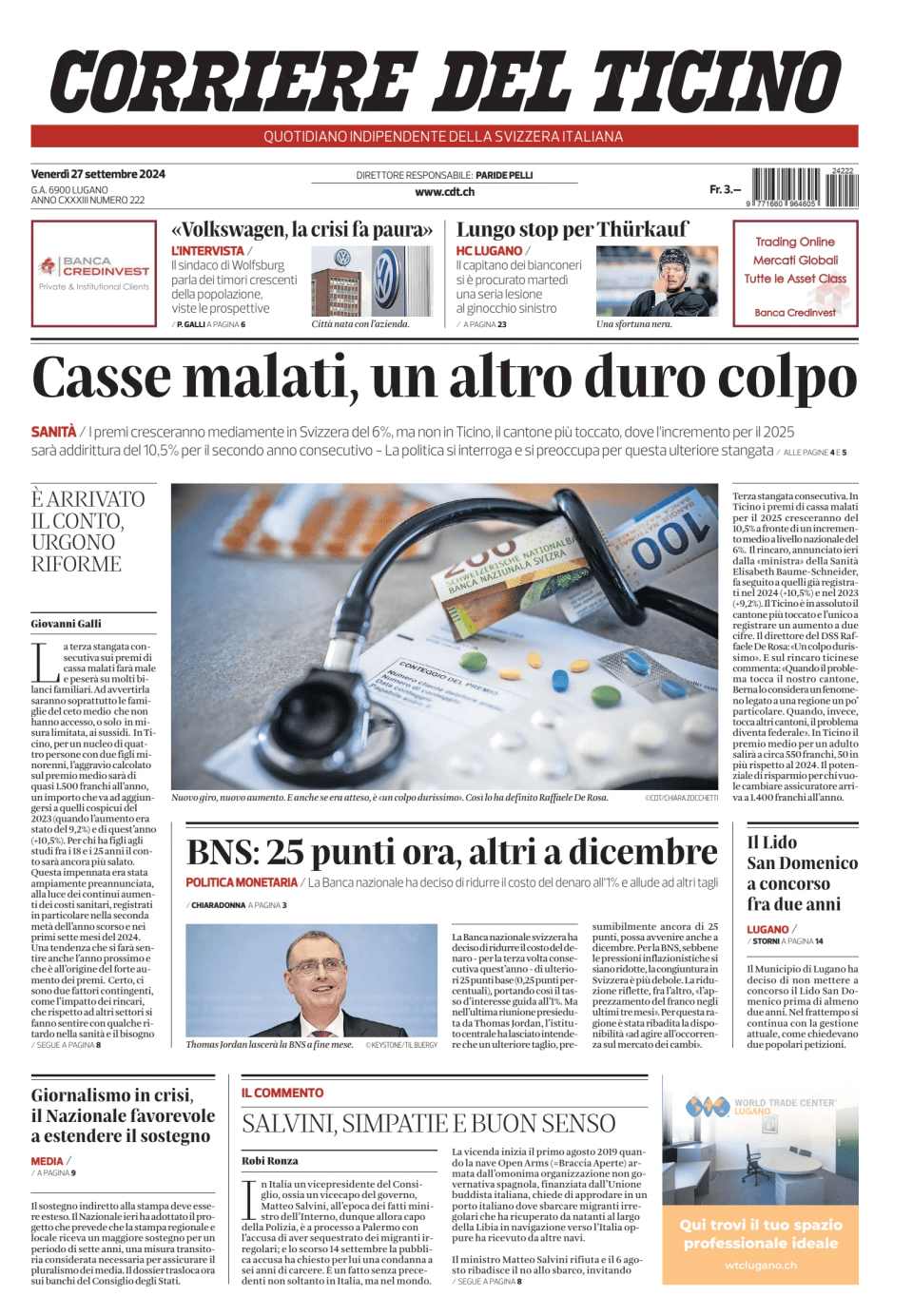 Prima-pagina-corriere-del-ticino-oggi-edizione-di-oggi-20240927