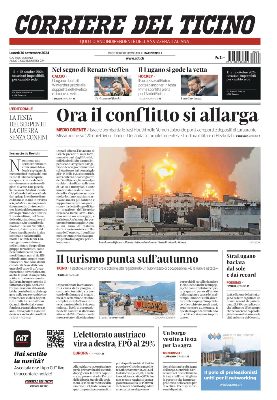 Prima-pagina-corriere-del-ticino-oggi-edizione-di-oggi-20240930