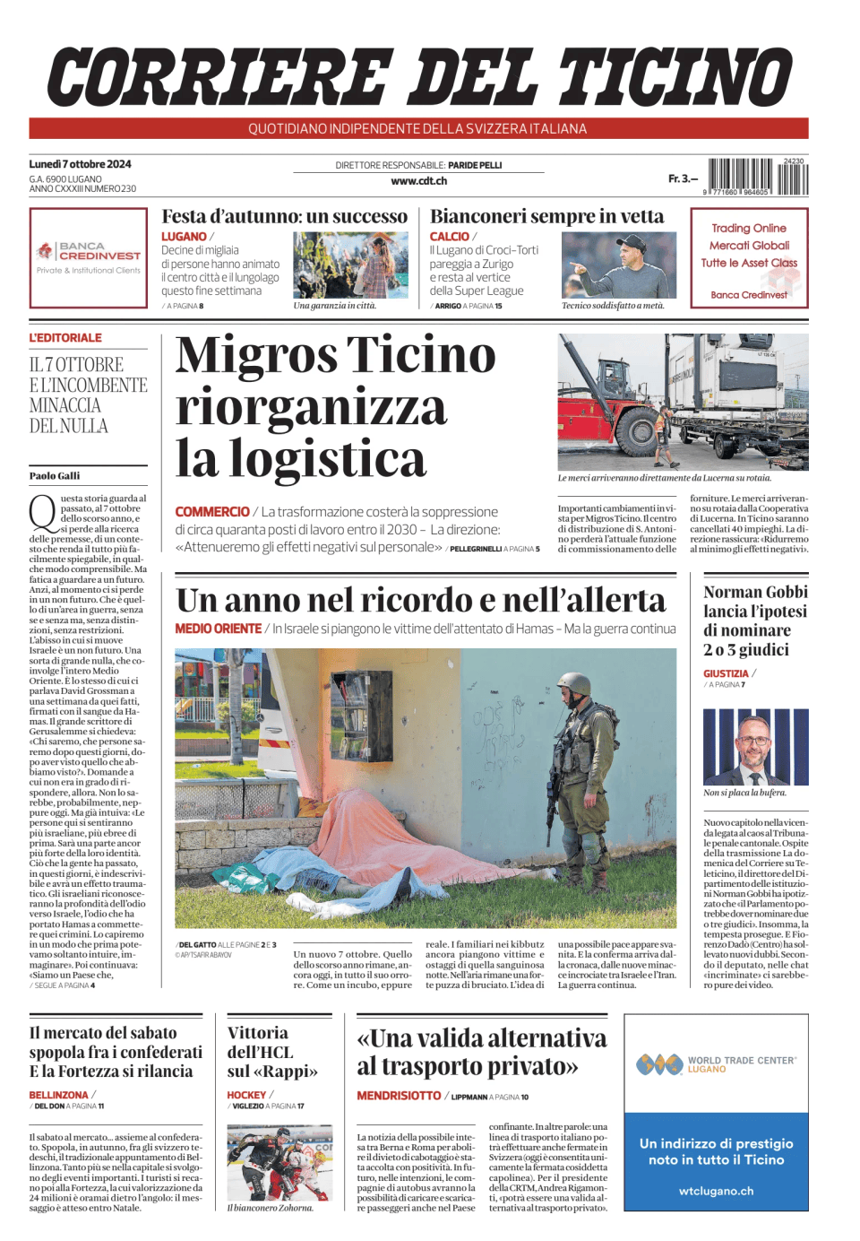 Prima-pagina-corriere-del-ticino-oggi-edizione-di-oggi-20241007